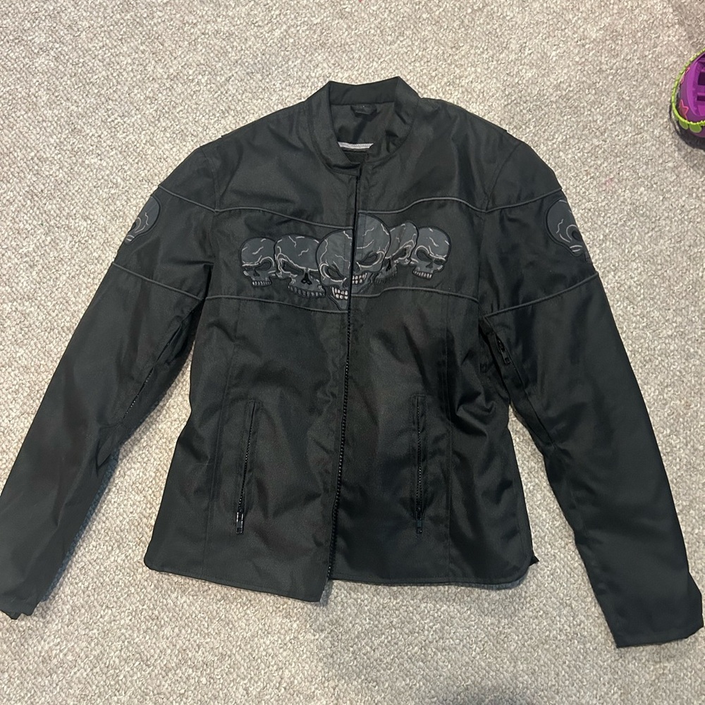 UNIK Women’s Black Textile Moto Jacket Skull Embroidery Size M